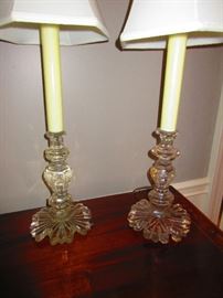 Pair of 19th c candlestick lamps (candle sticks not drilled)