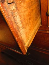 Detail of dovetailing on early 19th century slant front desk