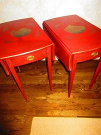 Pair of red lacquered chinoiserie Pembroke tables