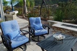 SWIVEL PATIO CHAIRS, COFFEE TABLE