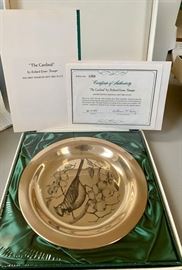 Franklin Mint sterling silver bird plate - cardinal