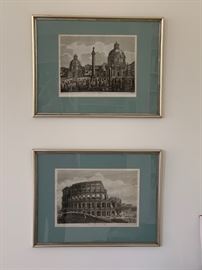 two of four Luigi Rossini 19th century "scenes of Rome" etchings