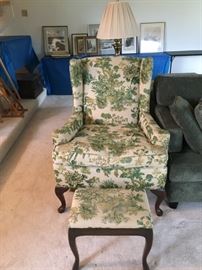 Vintage Arm Chair with foot stool.