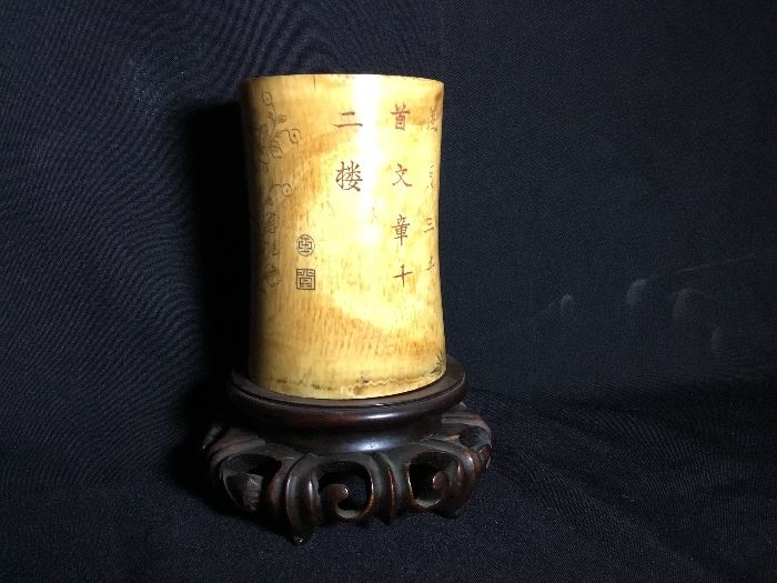 Ivory brush pot, Bid item only. Please text in/email or show up in person @ the Estate sale and place a silent bid on this item.
