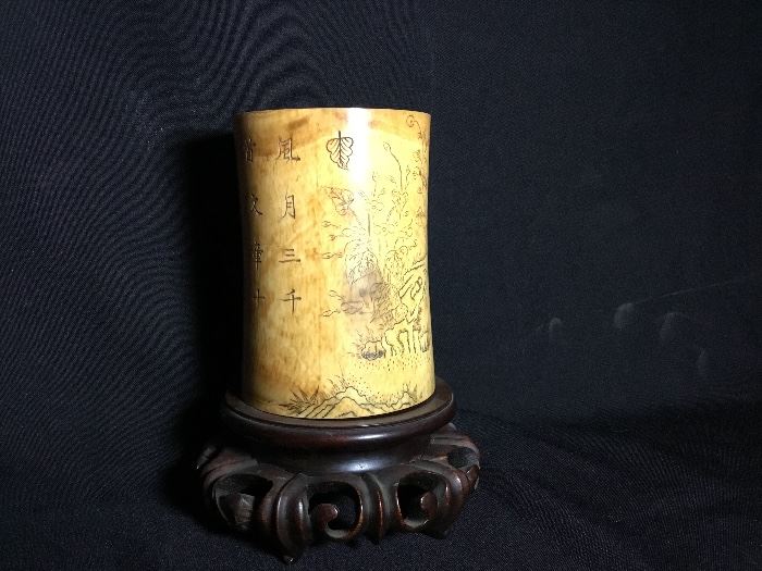 Ivory brush pot. Bid item only. Please text in/email or show up in person @ the Estate sale and place a silent bid on this item.
