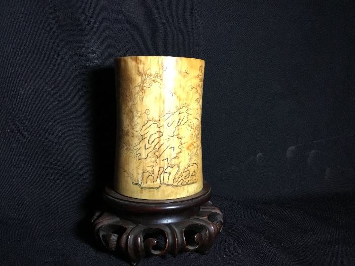 Ivory brush pot. Bid item only. Please text in/email or show up in person @ the Estate sale and place a silent bid on this item.