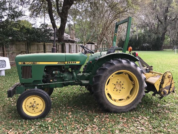 1986 John Deere 950 Desil Tractor with Tiller, bush hog, and boom- low hours only 1155. This is available for purchase prior to the sale.  Just contact us directly. 