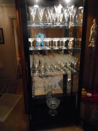 Asian Inspired Tall Lighted Curio Cabinet, 4 Tier Glass Shelves