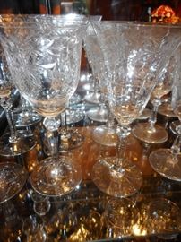 Vintage Crystal Etched Stemware. Wine, Water, Champagne 