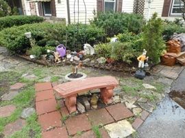 Outdoor Decorations. Front and Yard. Cement Bench. Jockey SOLD.