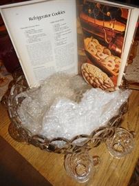 Graduations, Summer Parties..Vintage Glass Punch Bowl, Cups, Glass Ladle. Cookbooks..