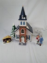 Department 56 snow village chapel and nativity scene