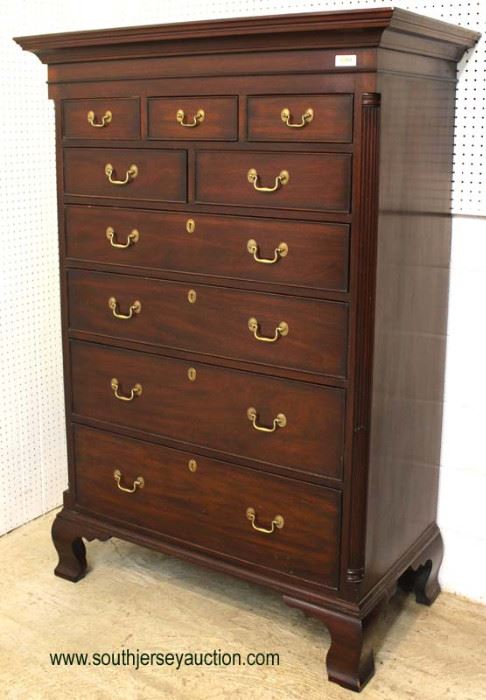  SOLID Mahogany Bracket Foot 9 Drawer High Chest by “Henkel Harris Furniture” – auction estimate $1000-$2000 