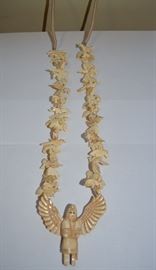 Carved bone Kachina and Fetish Native American necklace