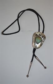 Native American Sterling bolo tie with turquoise nugget