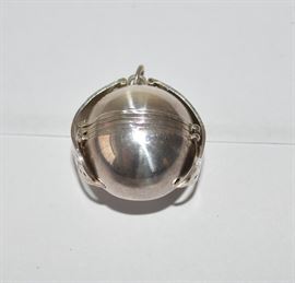 Unusual Taxco Sterling ball picture locket pendant 