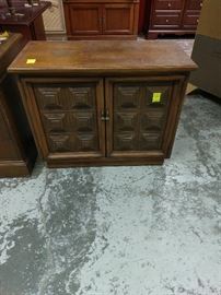 vintage console with 2 doors and 2 shelves