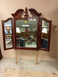 dresser mirror with folding side mirrors.  dresser not available