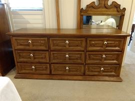 Bassett Furniture Triple Dresser with Mirror Mid Century Solid Wood