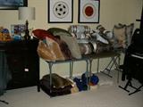 Crate & Barrel bedroom furniture, decorative pillows.