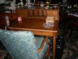 Desk, open arm chair