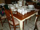 Ethan Allen dining table, set of 4 Ethan Allen side chairs, pair of Ethan Allen open arm chairs.