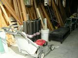Wood flooring, lawn mowers, roofing supplies.