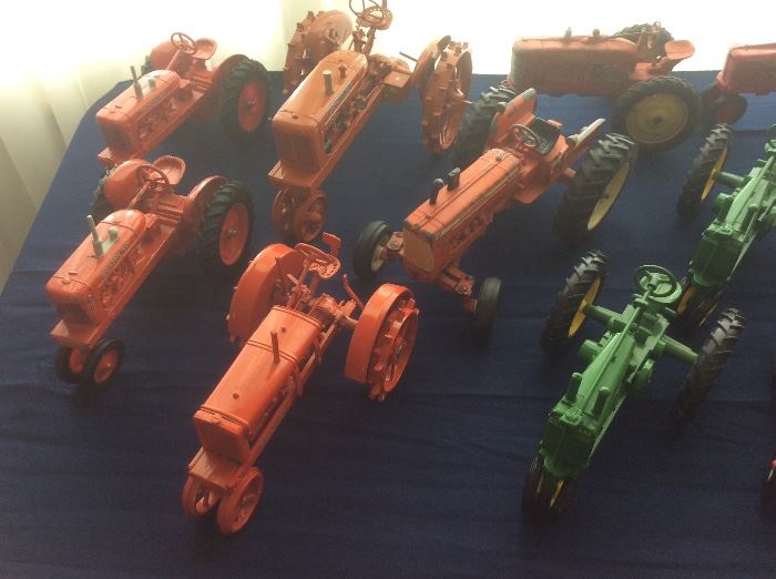 Table of toy tractors. 