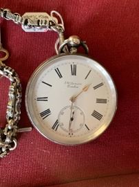 19th Century English Sterling Key Wind Pocket Watch with Chain and Key by J.W. Benson