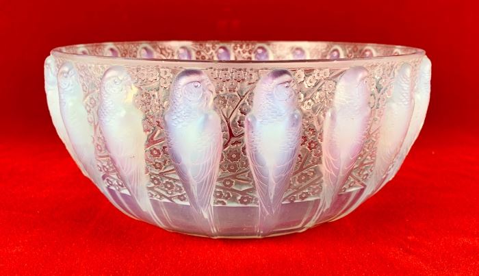 R. Lalique "Perruches" Opalescent Art Glass Bowl  