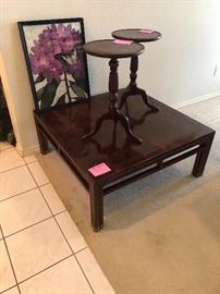Nice mahogany coffee table and 2 small round mahogany tables
