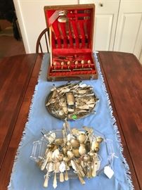 Silver Plate Spoons, Tongs, Bronzeware 