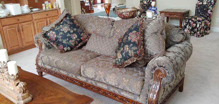 Great sofa with Italian legs and carved detail