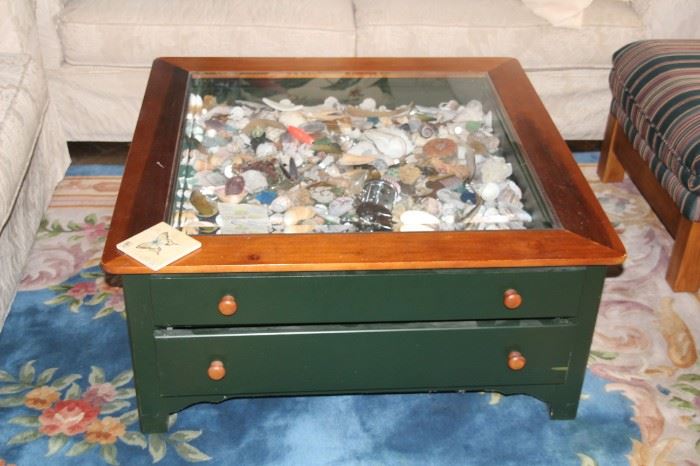 2 Drawer Decorative Glass Top Coffee Table