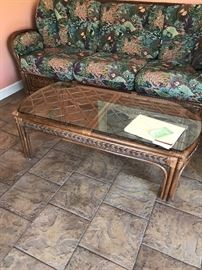 Glass top wicker/rattan coffee table