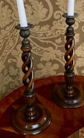 12. Pair of Carved Wood Candlesticks (13")
