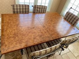 23.  Plank Top Dining Table on Metal Base (40" x 66" x 30")                                                                                                                        22. Metal Dining Chairs w/ Pads 2 Arm Chairs (18" x 27" x 40") 4 Side Chairs (20" x 21" x 34")
