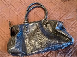43. Carlos Falchi Black Embossed Leather Bag (8" x 6")