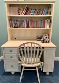 86. Cream Computer Desk w/ Hutch (50" x 28" x 71") and Chair (18" x 16" x 38")