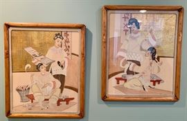 87. Pair of Vintage Asian Artwork Signed WE Fader (19" x 23")
