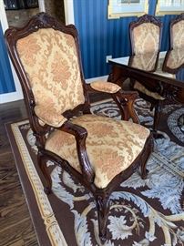 17. Bau Furniture Dining Table w/ Gloss Finish and Carved Cabirole Legs (50" x 98" w/ 2-29" End Leaves) 2 Arm Chairs (25" x 24" x 45") 6 Side Chairs (21" x 20" x 45")