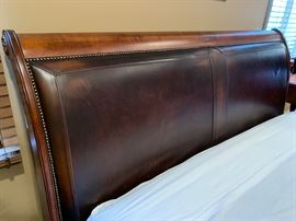 34. King Sleigh Bed w/ Leather Inset and Nailhead Detail