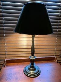 33. Pair of Metal Candlestick Lamps w/ Metal Shade (28")