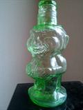 Green Glass "Old Man" Water Bottle with drinking glass.
