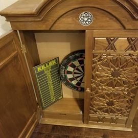 Custom dart board cabinet with mother of pearl inlay (South African)