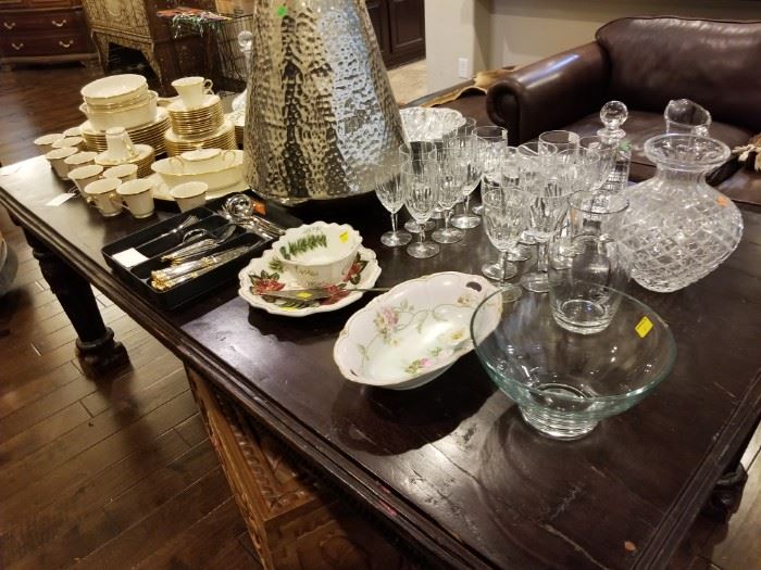 Lenox and other assorted crystal stemware and decanters