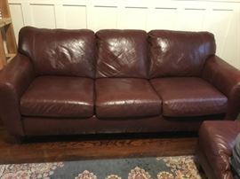 Maroon Leather Sofa (also matching chair and ottoman)