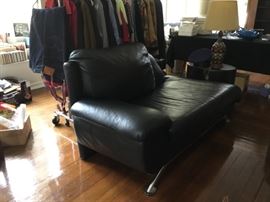 Modern Black Leather Chaise with chrome legs