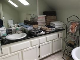 Bath Towels, Shower Curtains, Wire Basket stand