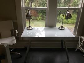 White glass top desk,  Desk/Office Lamps